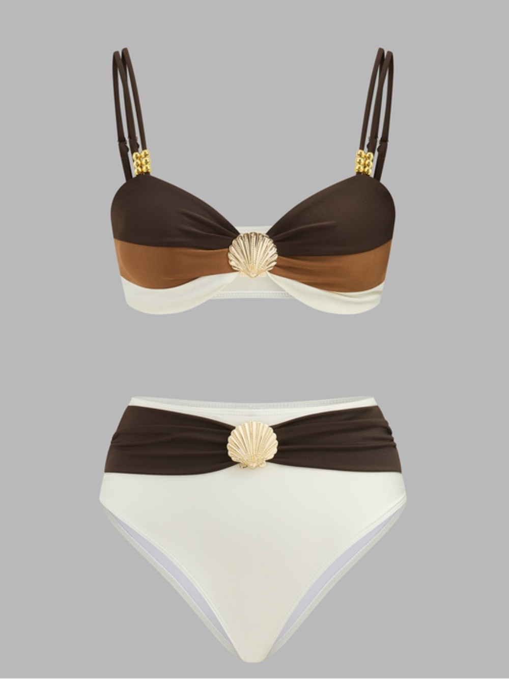 Commense block shell accent bikini set - Picture 2 of 4